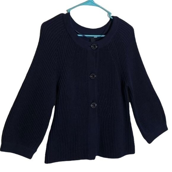 H&M Navy Blue Ribbed Knit Button-Up Cardigan Sweater For Women - Picture 2 of 5